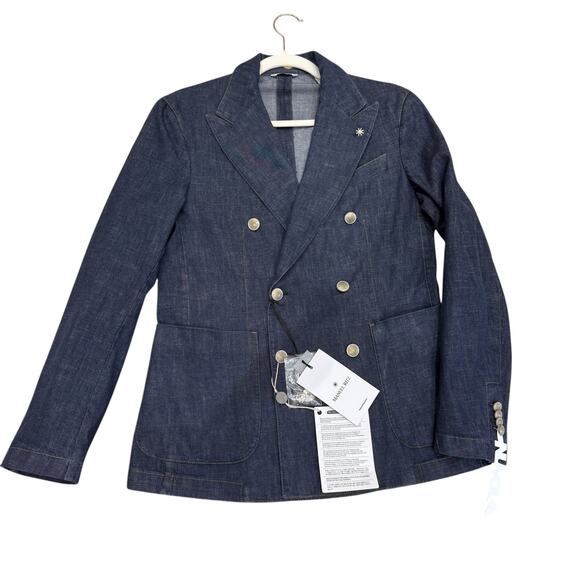 Manuel Ritz Unisex Denim-Look Sport Coat 48R EU / 38R US Blue Made in Italy NWT - Picture 3 of 7
